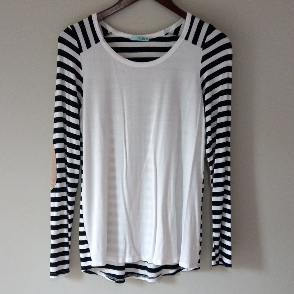 P.S. Kate White Stripped Shirt with Elbow Patches
